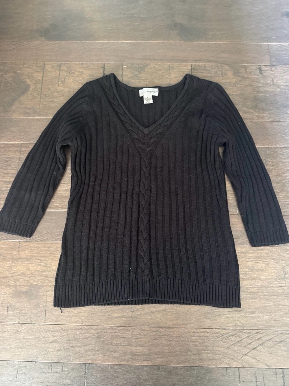 Black V-Neck Cable Rib Sweater